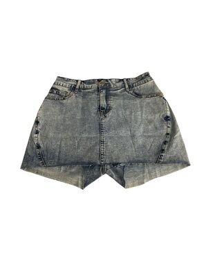 High-Rise Washed Denim Skort with Raw Hem